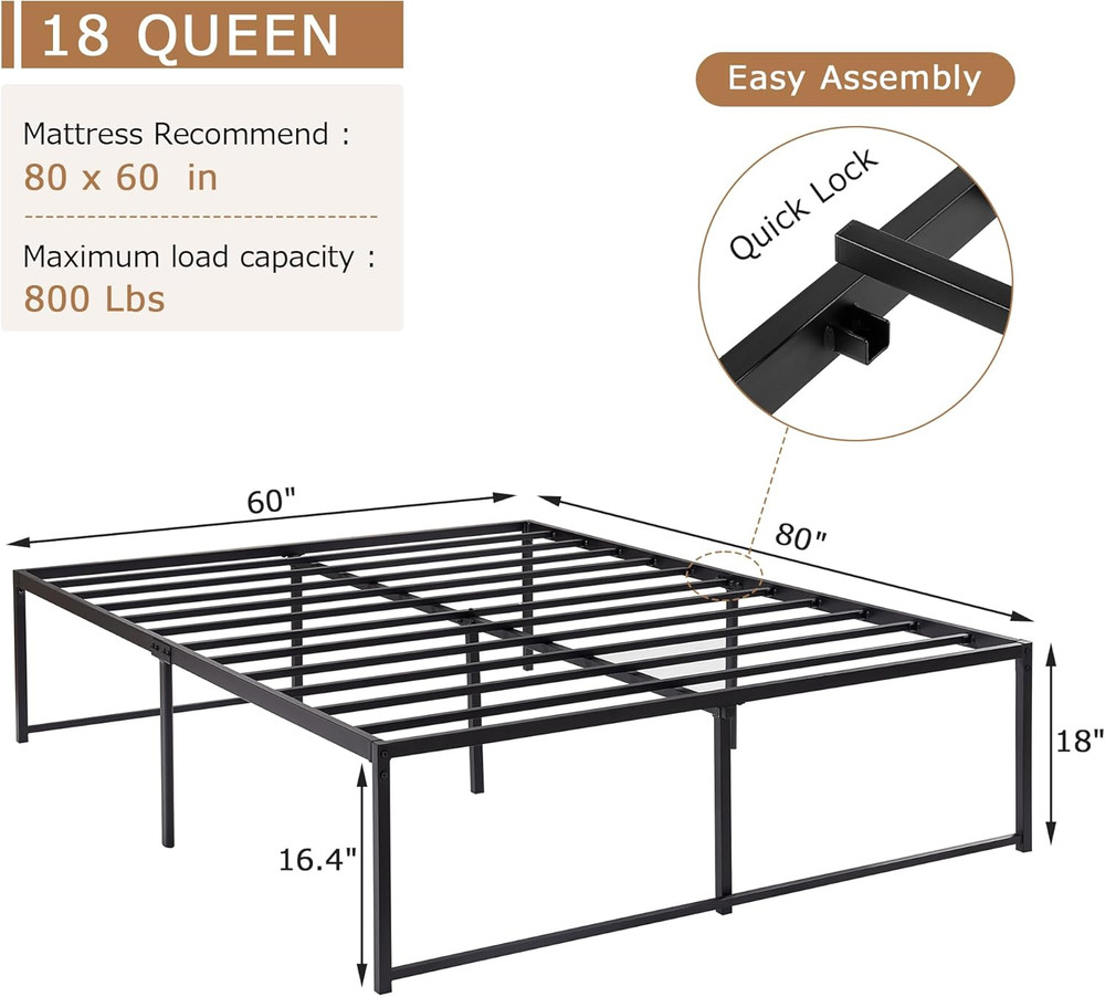 18" Metal Platform Bed Frame - Full Size, No Box Spring Needed
