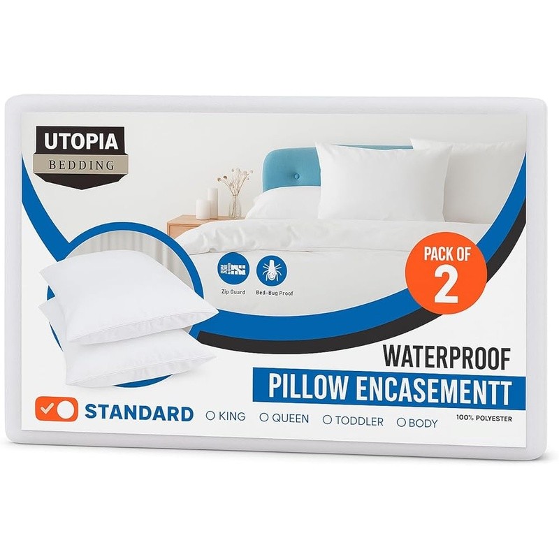 Waterproof Pillow Protectors Bed Bug Proof Polyester Zippered Covers Easy Care