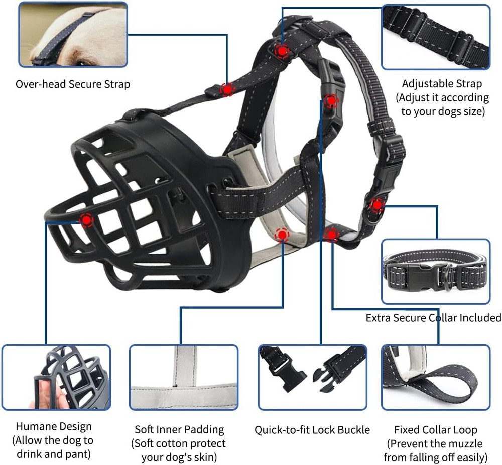 Dog Muzzle, Soft Silicone Basket Muzzle for Dogs, Allows Panting and Drinking