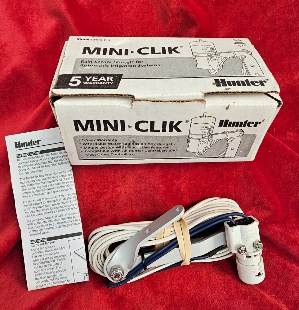 Hunter Mini Click Rain Sensor Shutoff for Automatic Irrigation with Bracket