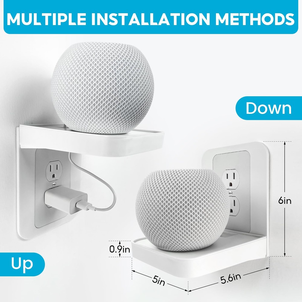 White Wall Outlet Shelf with Cord Storage - Standard Vertical Duplex Organize...