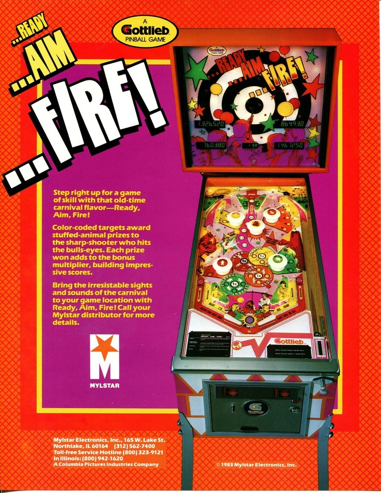 ...Ready...Aim...Fire Gottlieb Pinball Flyer / Brochure / Ad Mint