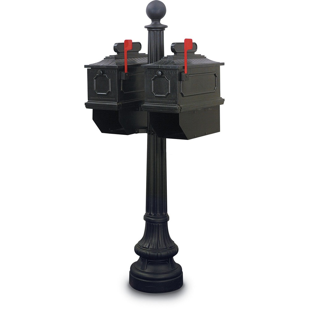United Visual Products Columbus Double Residential Mailbox  Post Black