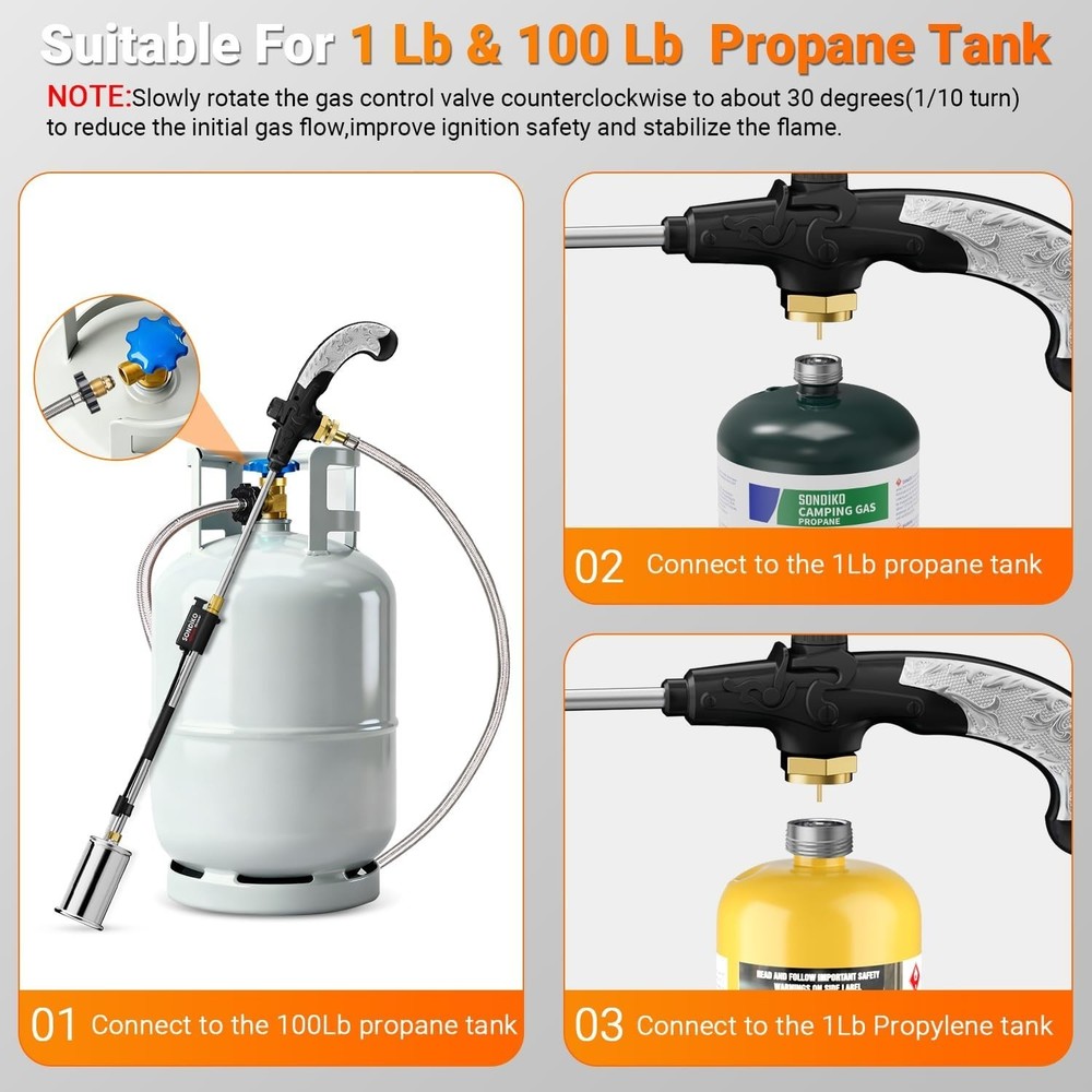 Adjustable 1800C Flame Weed Burner, 30" Detachable Arm
