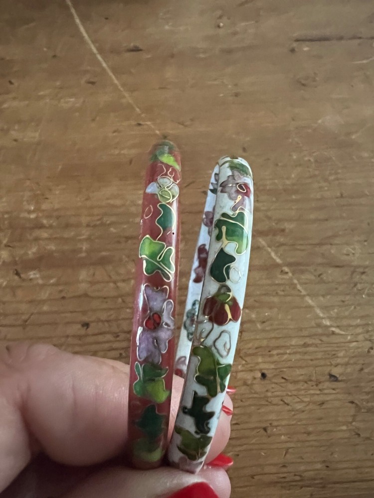 Vintage Cloisonne' Bangles White and red