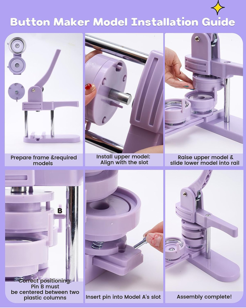 1+1.25+2.25 Inch Button Maker Machine Multiple Sizes - Pin Button Maker Kit for