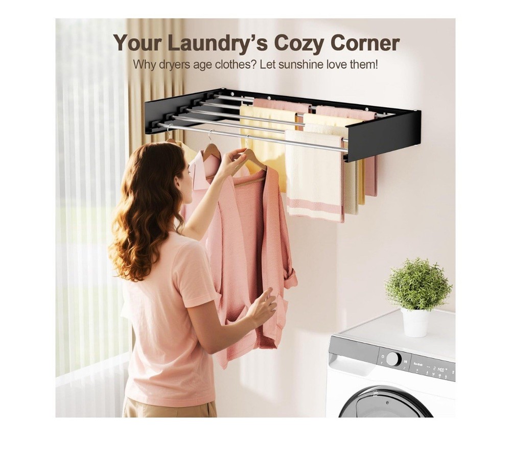 40” Wall Mounted Clothes Drying Rack Folding, Foldable Laundry Drying Rack