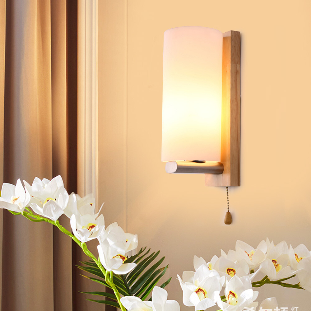 Ashtree Wood Glass Wall Lamp Hallway Wall Light Pull Switch Loft Retro 5~10㎡