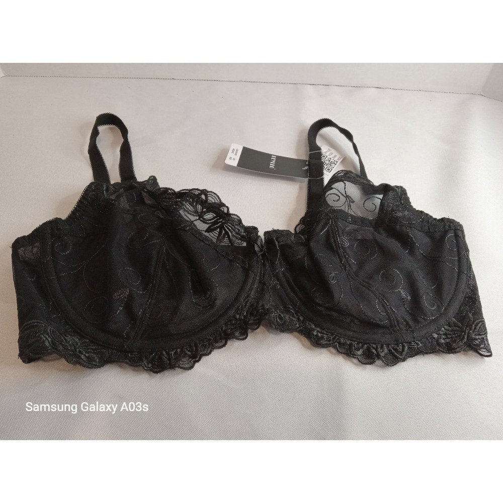 Deyllo Lace Bra Full Coverage Size 36E (DD) See Through Underwire Sheer Black