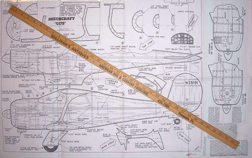 BEECH STAGGERWING G17S PLAN + CONSTRUCTION ARTICLE for 32" UC Model Airplane