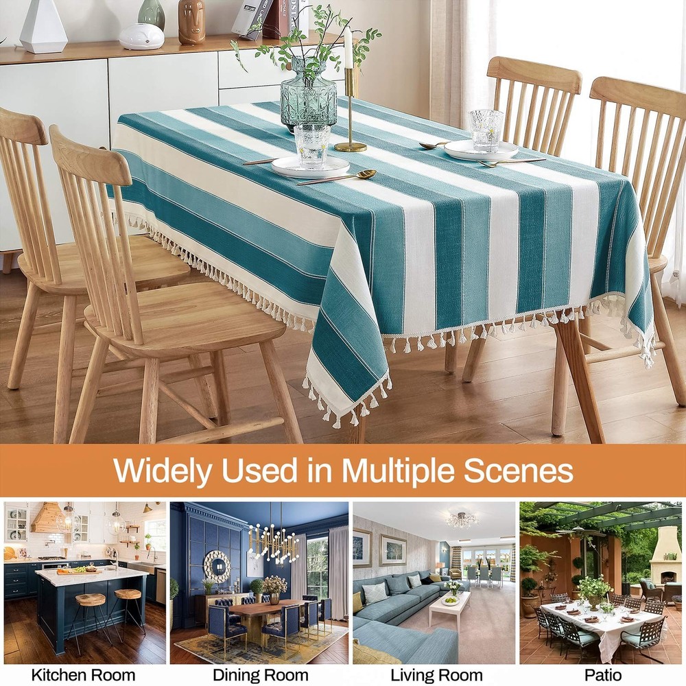 AmHoo Striped Tassel Tablecloth Stitching Rectangle Table Cloth Cotton Linen ...