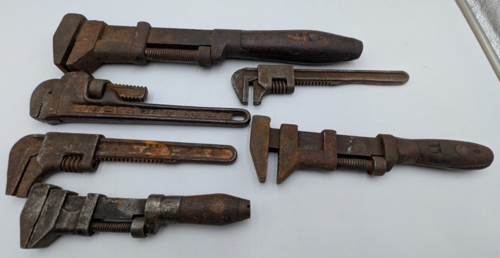 6 Ridgid & other  antique vintage Adjustable Monkey Pipe Wrench