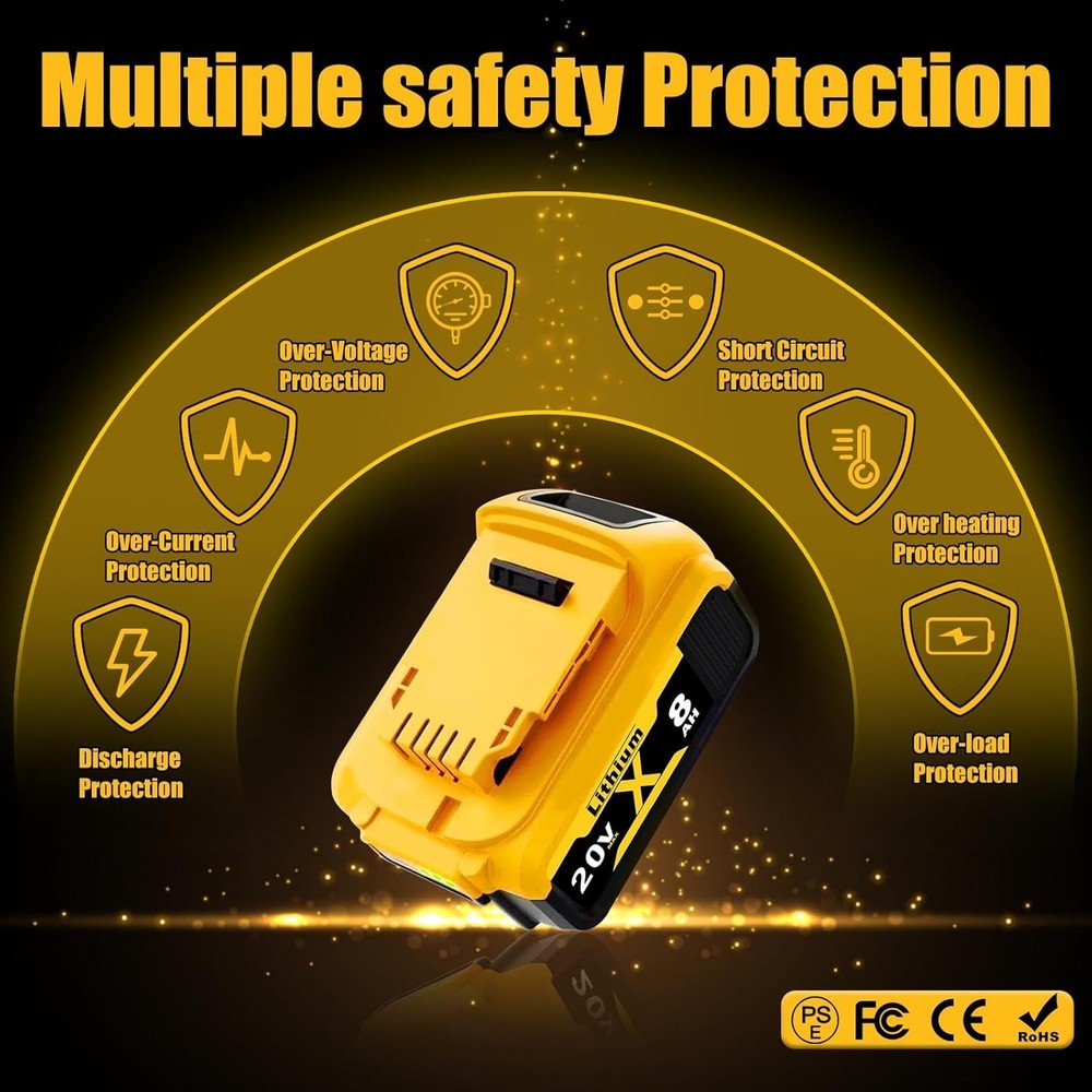 2Pack 20V For DeWalt Drill replacement for DCB206 DCB208 Rechargeable Batteries