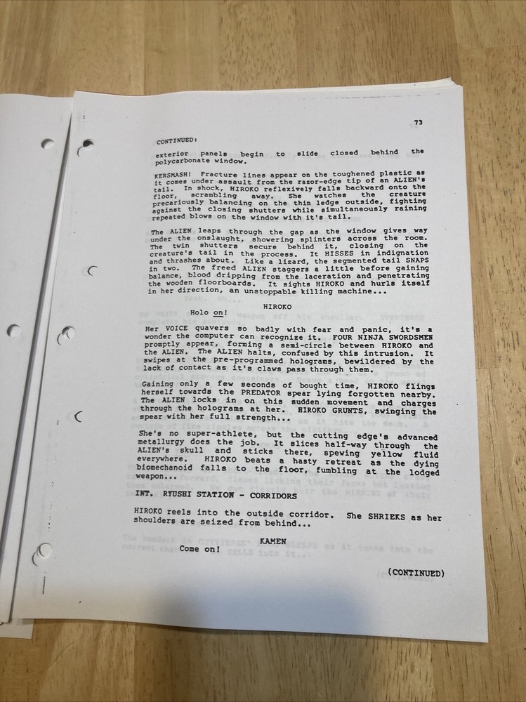 Vintage Original Aliens VS Predator Movie Script Awesome