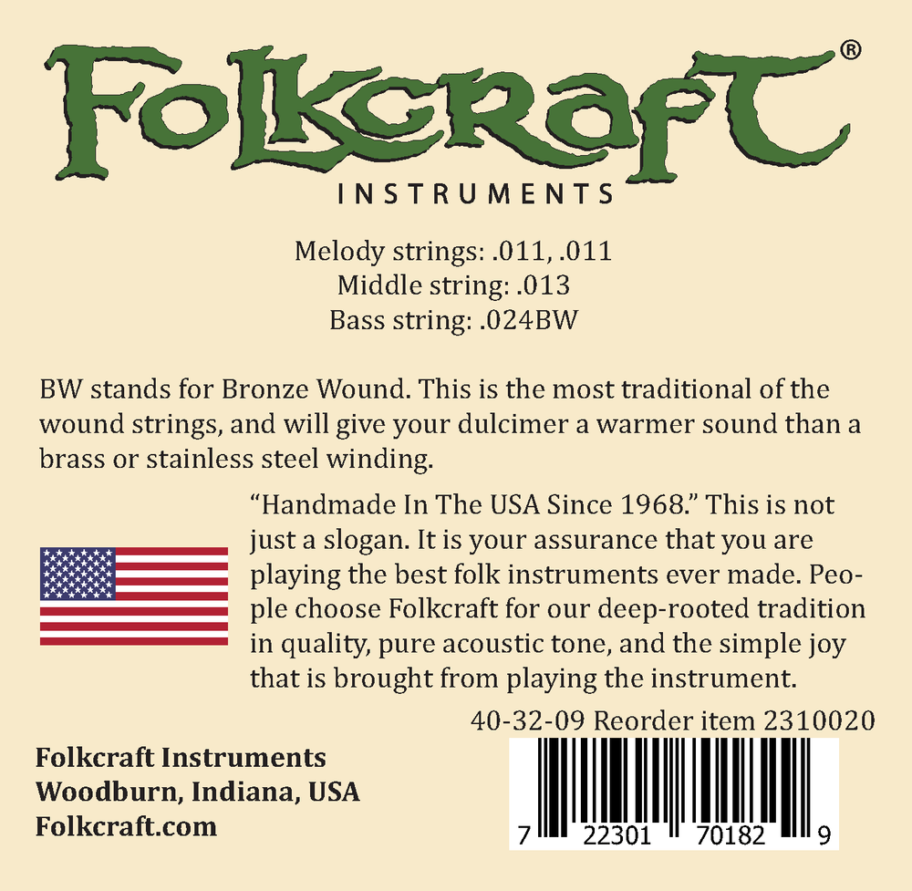 Folkcraft® Mountain Dulcimer String Set, Loop Ends (.011" .011" .013" .024"BW)