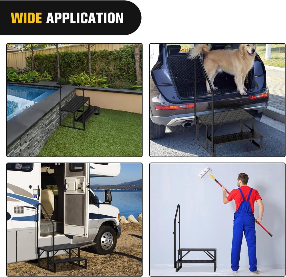 Nilight RV Steps with Handrail 2 Steps Hot Tub Steps Outdoor RV Stairs Step