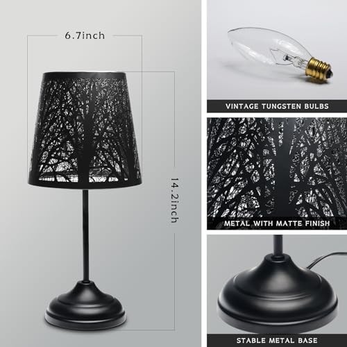 3 Level Dimmable Touch Table Lamp, Black Metal Tree Pattern Touch Control