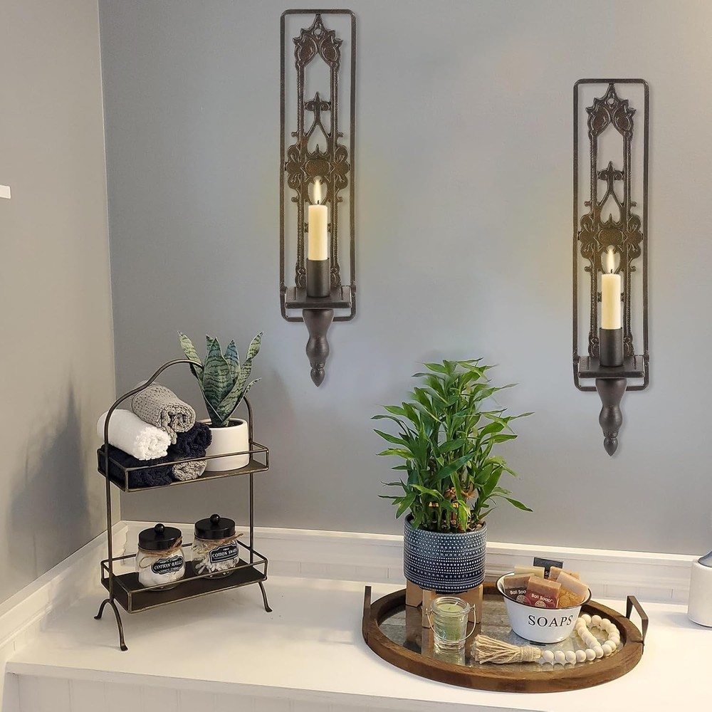 Wall Candle Sconces Set of Two, Cast Iron Wall Sconce Candle Holder, Rectangular