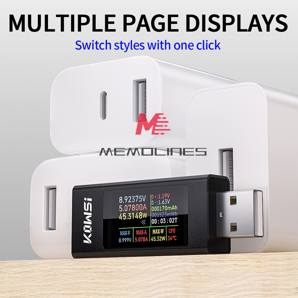 1.06" IPS Multi-function USB Tester Voltage Ammeter Power Meter DC 4-30V 0-8A