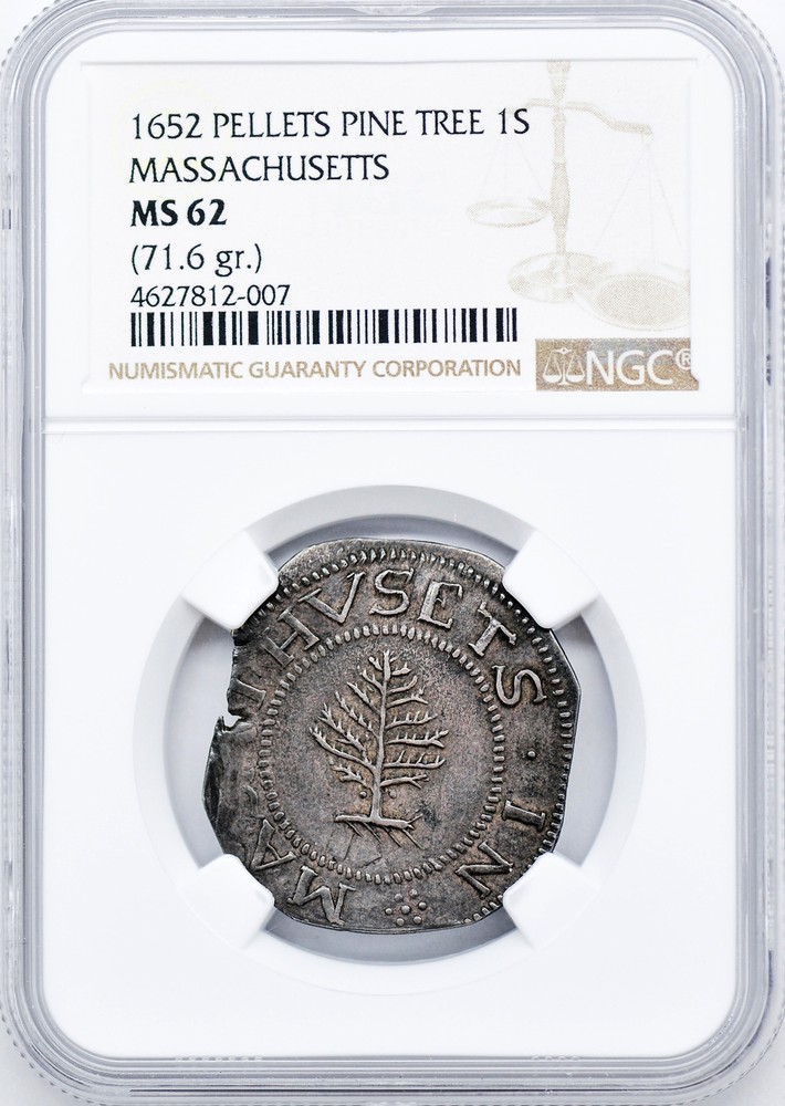 1652 PINE TREE SCHILLING NGC MS 62