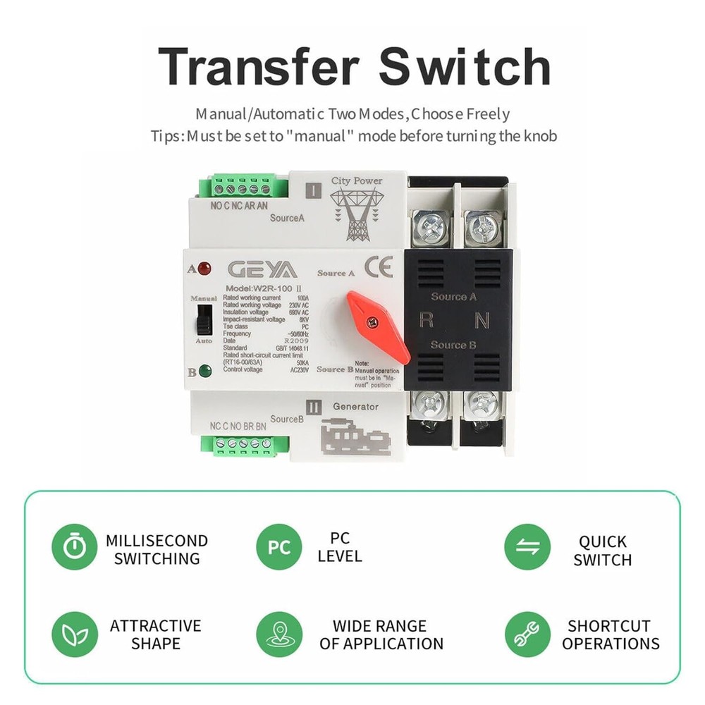 Mini ATS Automatic/Manual Transfer Switch, Solar Auto Dual Power over & under Vo