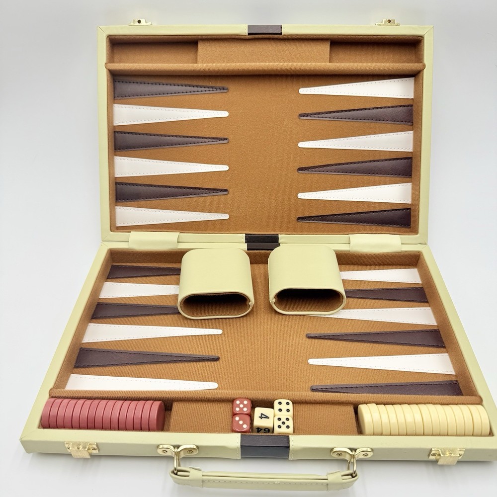Vintage Backgammon Set Case Complete Dice Chips Folding Board EUC