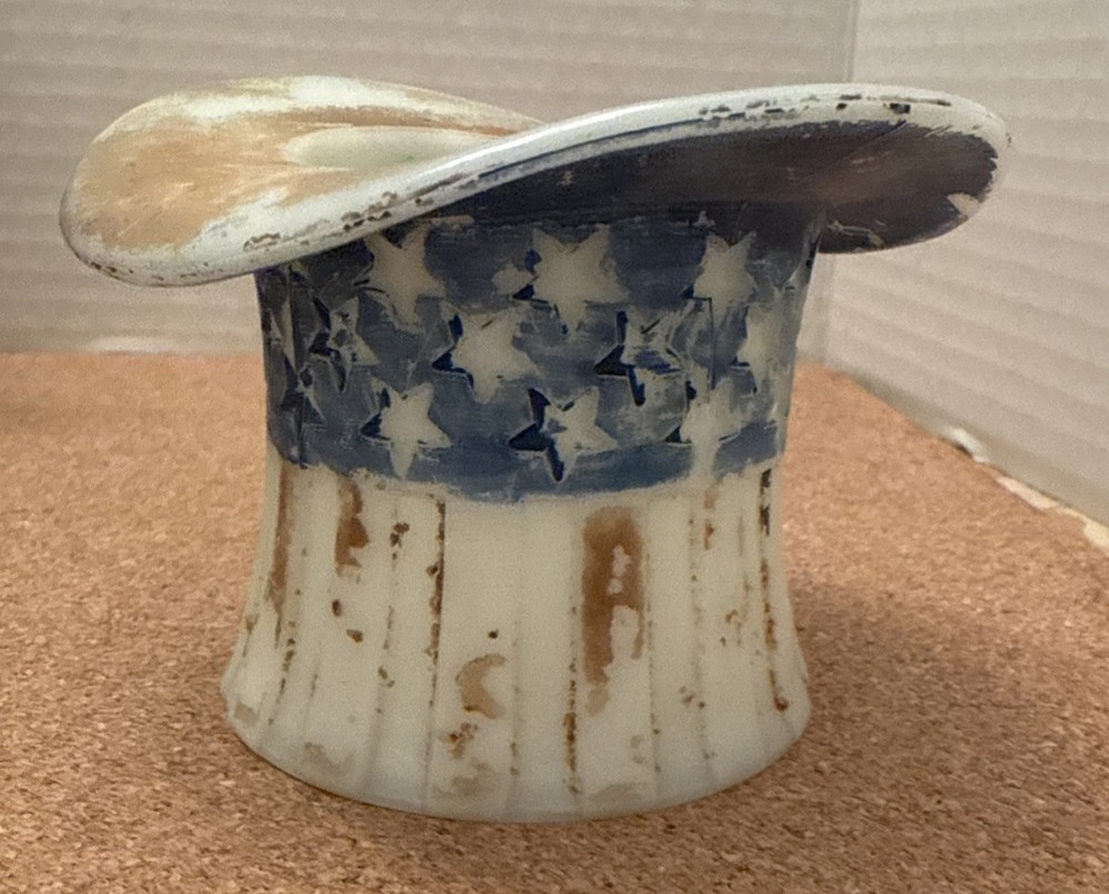 Antique Uncle Sam Hat Milk Glass Candy Container