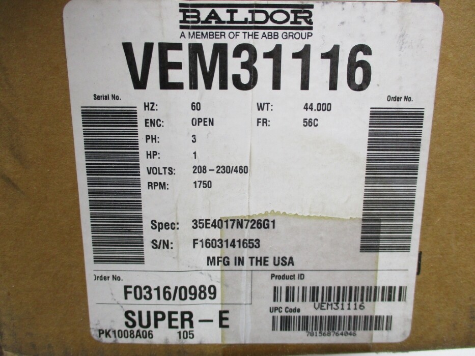 BALDOR VEM31116 NSMP