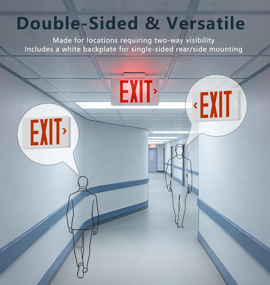 Exit Signs with Emergency Lights,Double Face Exit,Ac 120-277V, Hardwired Exit Si