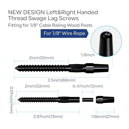 Pair Cable Railing Kit, Invisible Crimp Fitting Deck Cable Level 10 Black