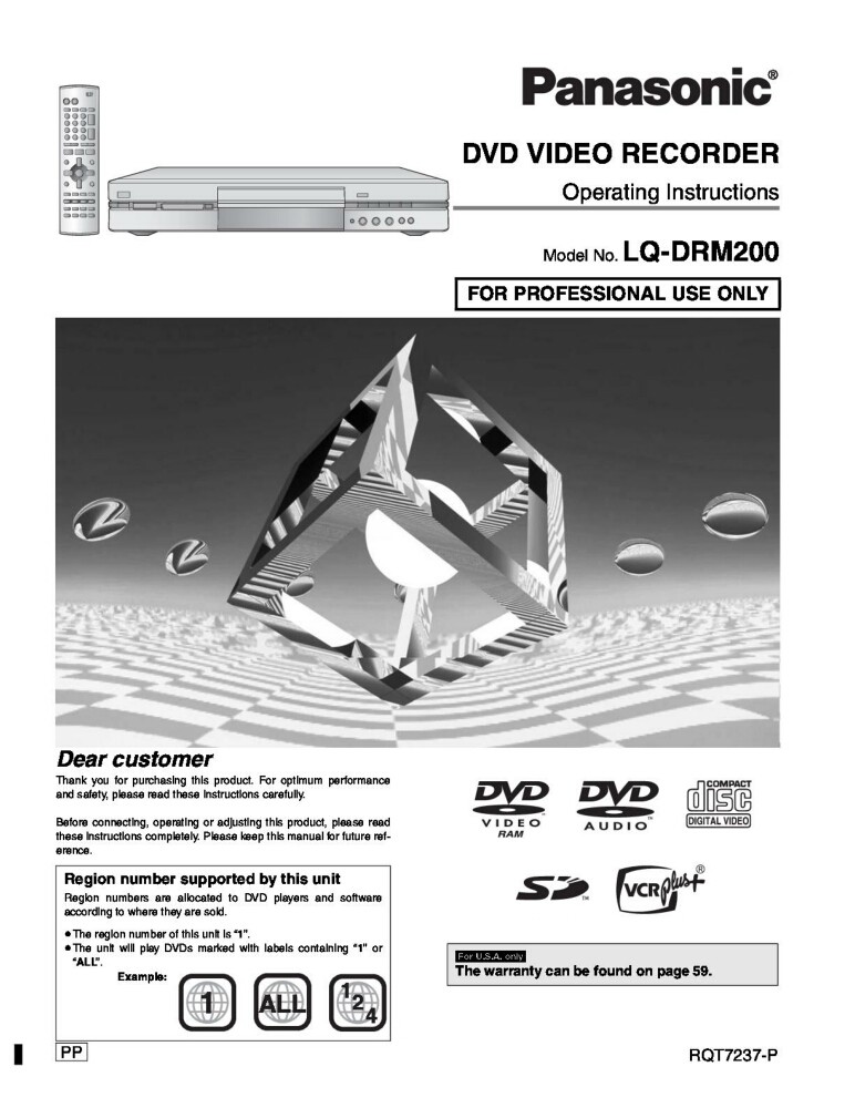 Panasonic LQ-DRM200 DVD Recorder Owners Instruction Manual