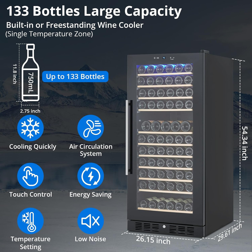 Elegant 133-Bottle Wine Cooler with Digital Control & Quiet Operation