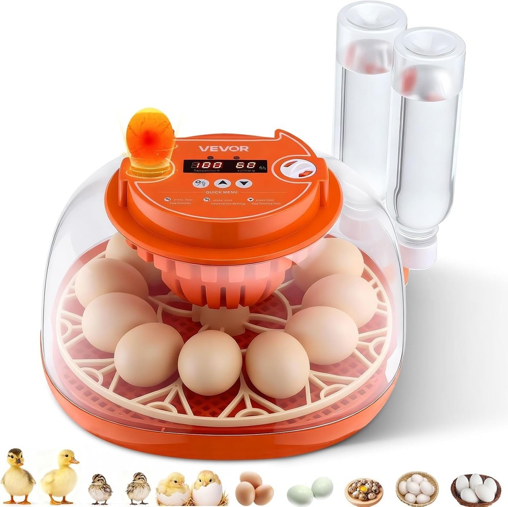 12 Egg Incubator, Automatic Egg Turner with LED Candler, Temperature & Humidi...