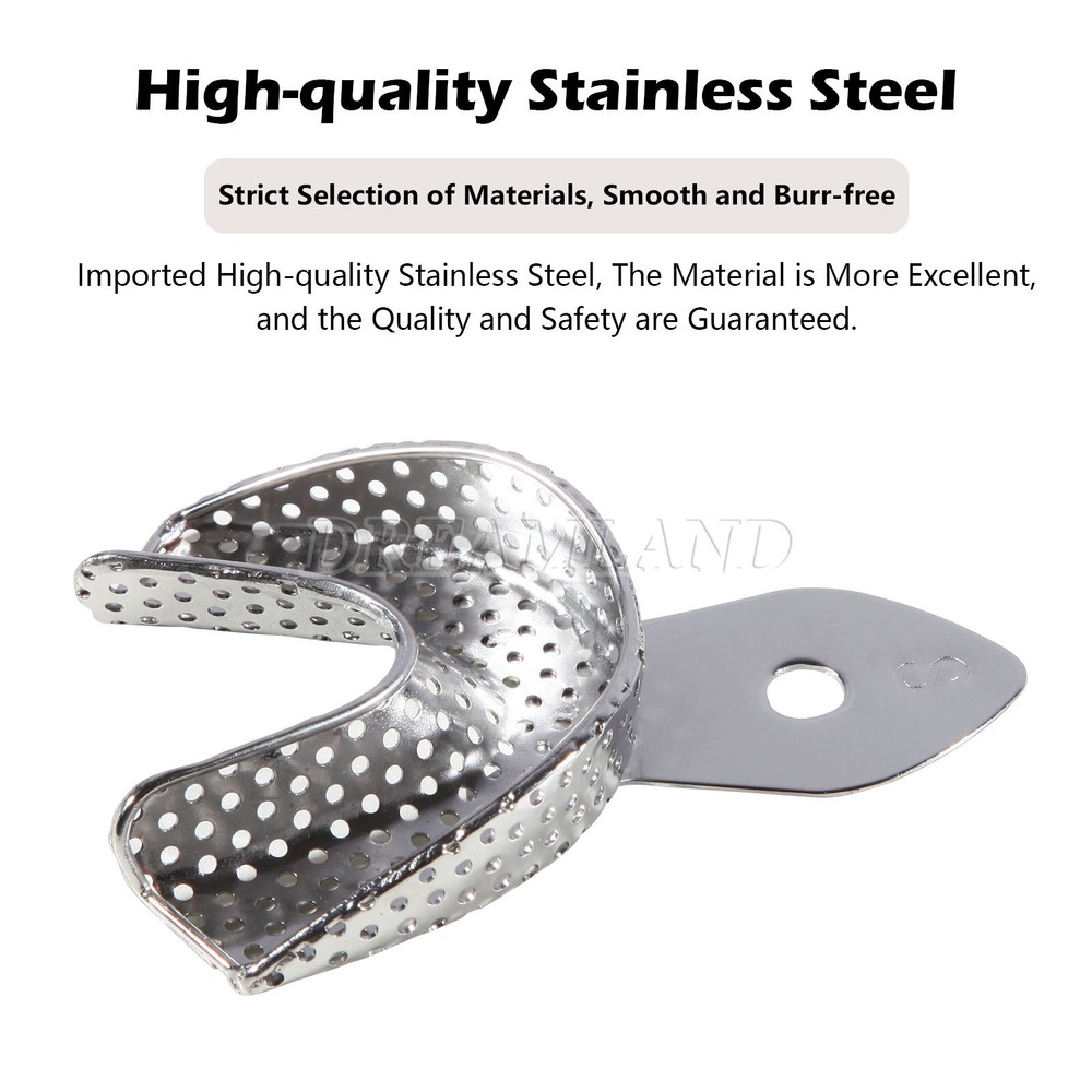 6 Metal Dental Impression Trays set Perforated Upper + Lower Denture Instruments