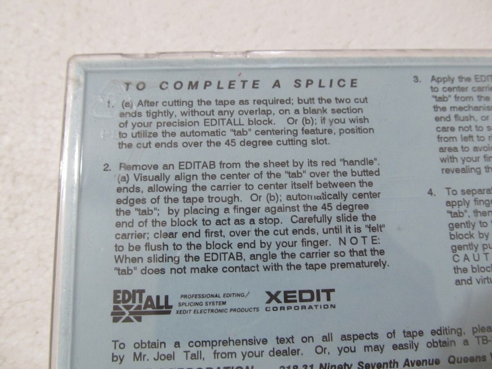 XEDIT Editall P-2 Block Professional Editing Splicing Part Vintage