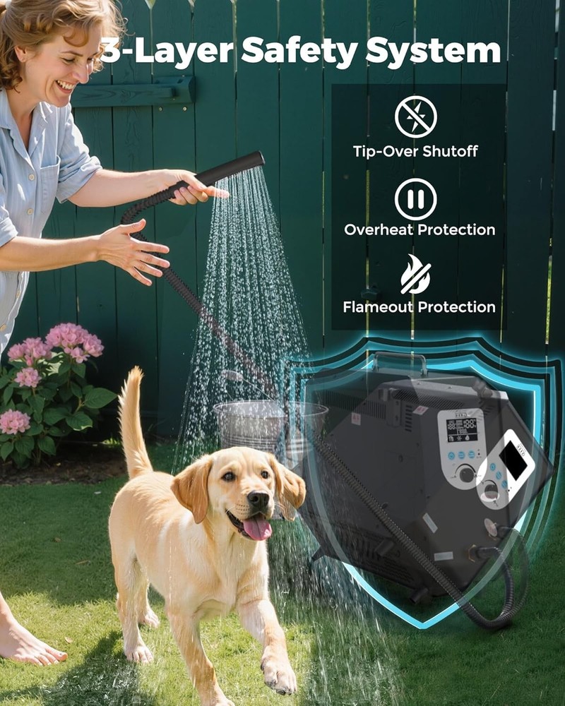 185°F Max Temp Battery Portable Propane Water Heater 1.5 GPM Instant Hot Water