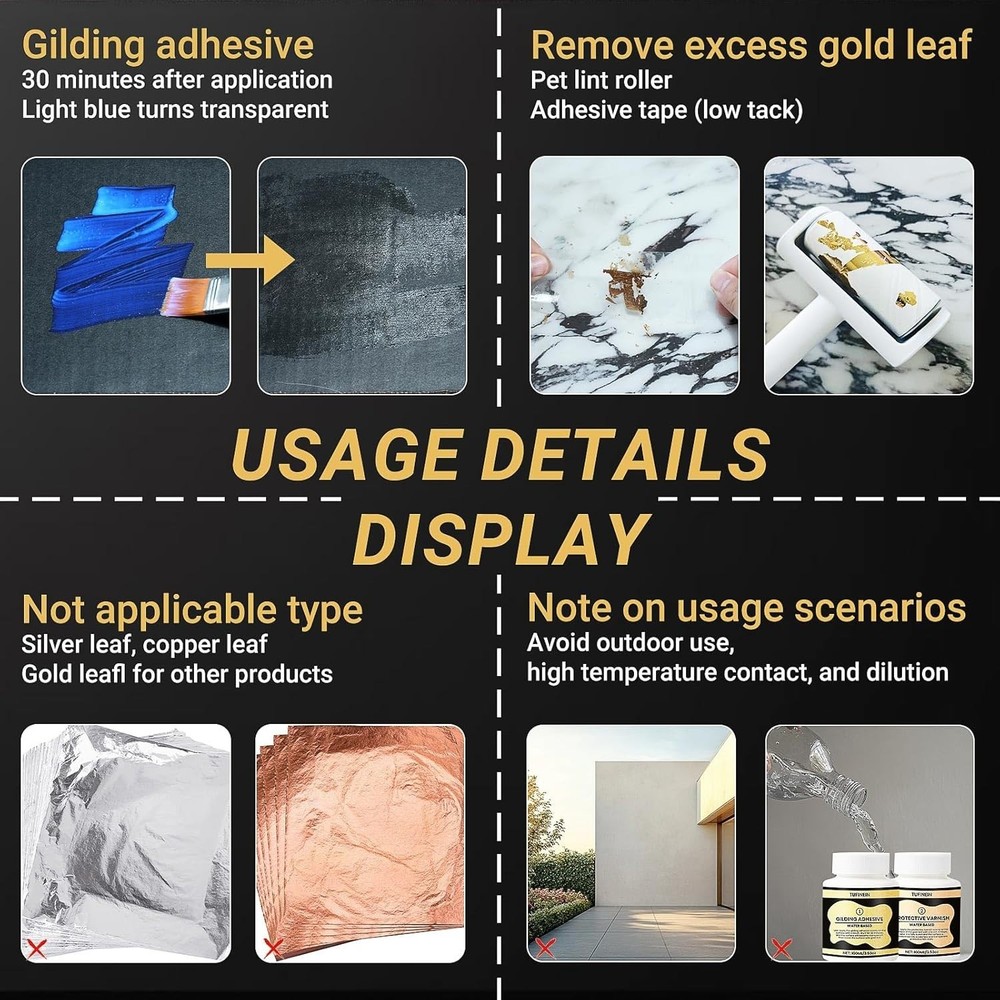 Versatile Gold Leaf Gilding Kit, 100ml Water-Based Adhesive & Tools Included