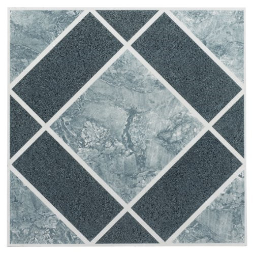 12-Inch Vinyl Tile 20-Pack Geo Light Dark Blue Diamond Pattern