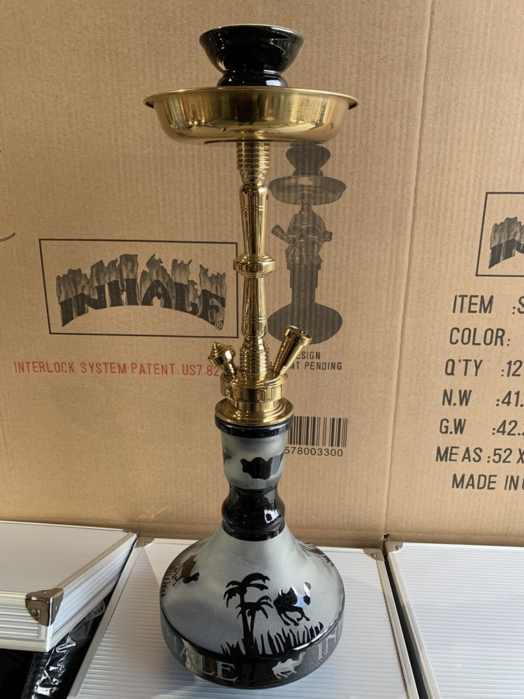 INHALE 21’’ HEAVY DUTY SOLID BRASS HOOKAH IN A SUITCASE *PLAMS/CAMEL BLACK*