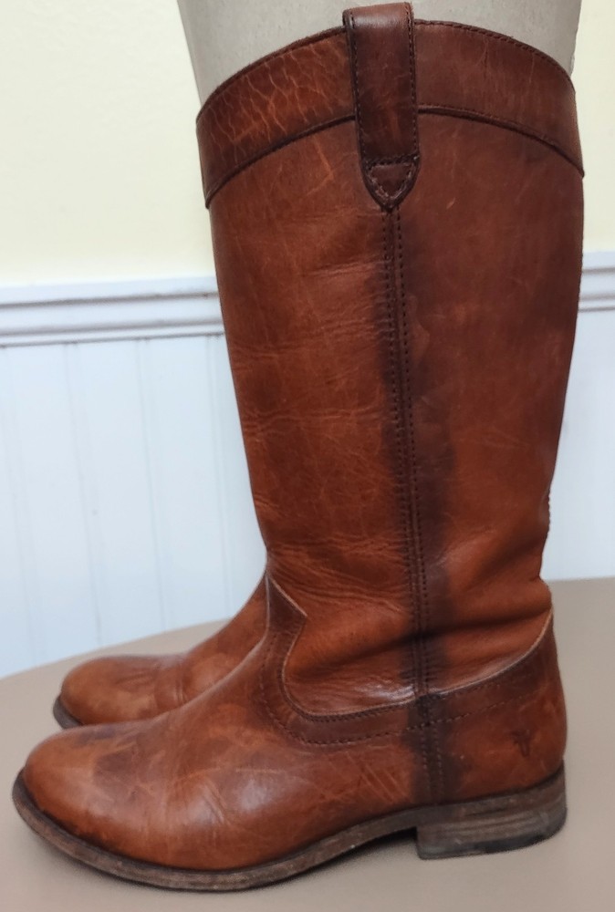 Frye Melissa Pull On Cognac Leather Riding Boots Women's Size 6 B Round Toe
