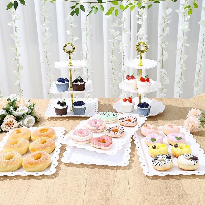 Tiered Serving Tray Set Rectangular Cake Display Stand Parties Events Desserts