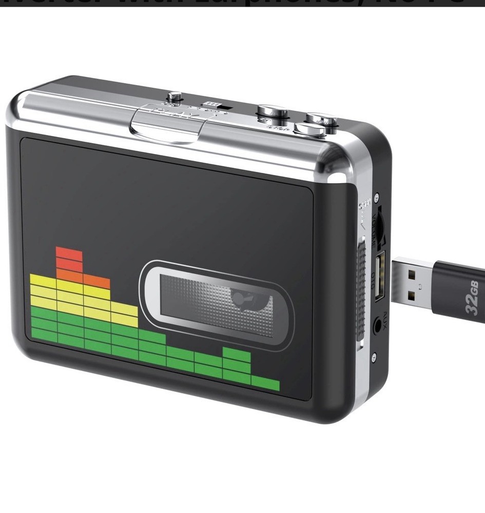 Cassette Player MP3 Conversion USB Disk Support Headphone Jack Black Portable