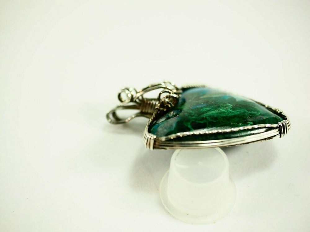 Artisan Wire Wrap Malachite after Silica Chrysocolla Pendant