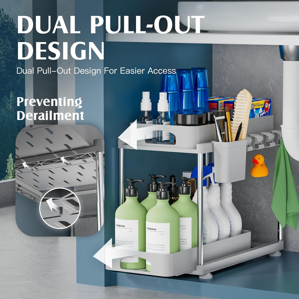 Under Sink Organizers and Storage, 2 Pack under Kitchen Bathroom Sink Organizer,