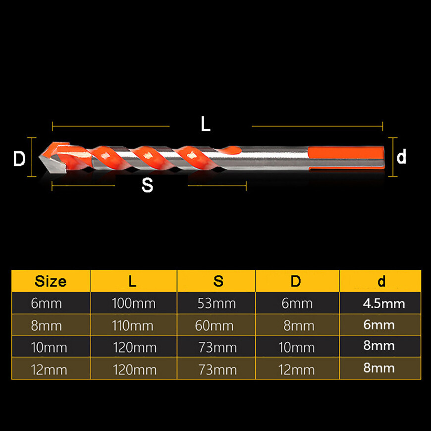 Multi Construction Drill Bits Set 6+8mm Drlling Tile Glass Masonry Concrete Wood