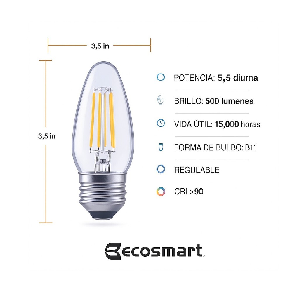 Eco-Smart LED B11 60W Equivalent Daylight Vintage Edison Bulbs (3-Pack)