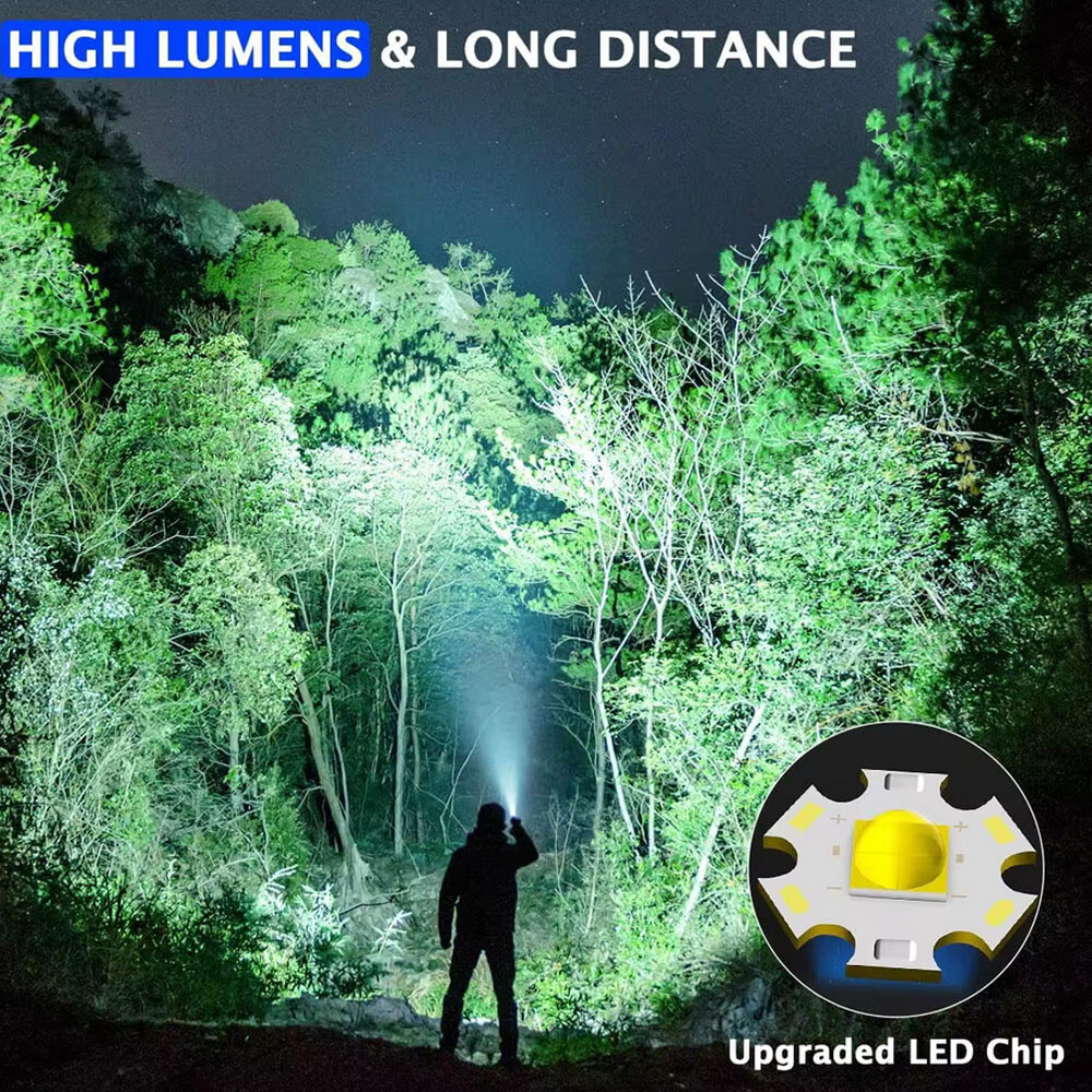 990000000 Lumen Super Bright LED Flashlight Rechargeable Tactical LED Work Light
