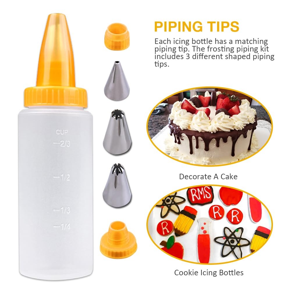 6PC Plastic Frosting Piping Kit, Icing Bottles Easy to Clean, Practical