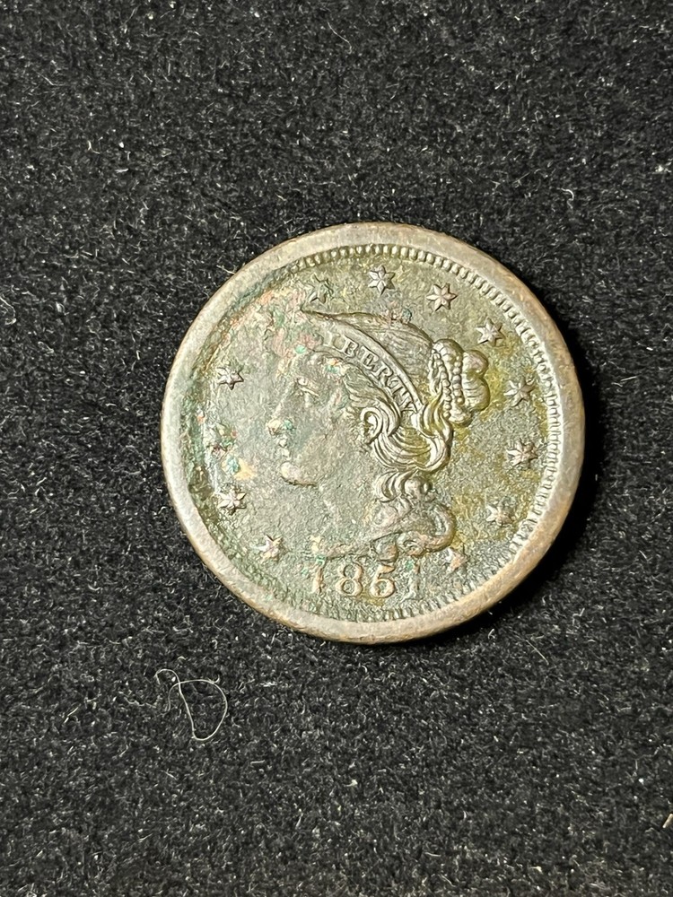 1851 Large Cent Au Details- Environmental Damage