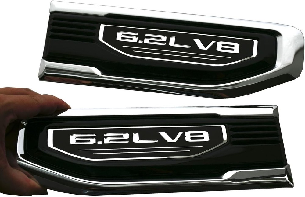 Pair Black Silver For 2019-2026 6.2L V8 Vent Emblems Driver Passenger Side Badge